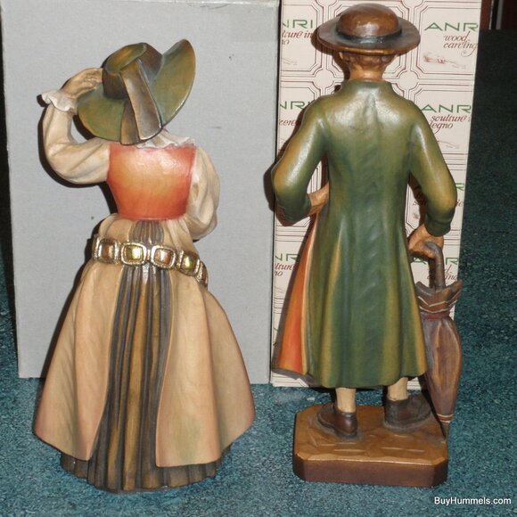 10" ANRI WOOD CARVED PAIR SET OLD GROEDNER MAN AND WOMAN SIGNED WITH BOXES RARE! - Picture 4 of 11